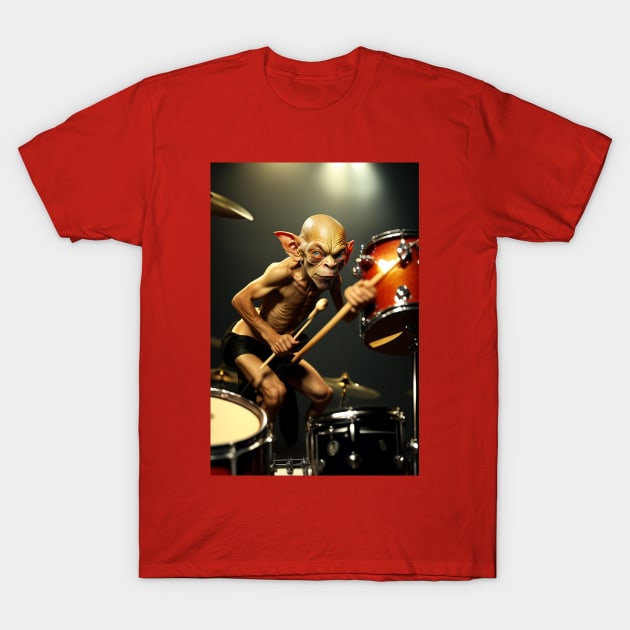 Funny Gollum playing in a heavy metal band graphic design artwork T-Shirt by Nasromaystro